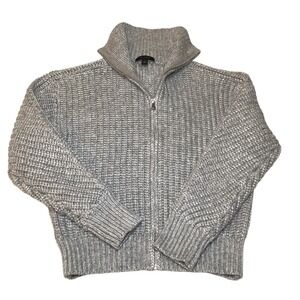 Ann Taylor Gray Chunky Waffle Knit Full Zip Cardigan Mock Neck Sweater Womens M